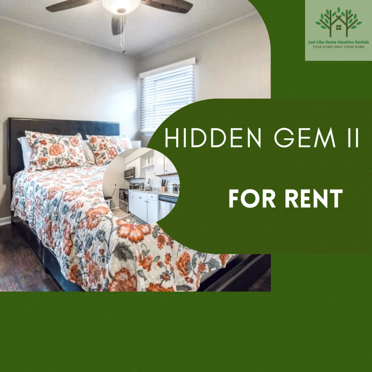 The image features a cozy bedroom with a bed dressed in cheerful floral bedding, a ceiling fan overhead, and sunlight streaming through a window with blinds. The inviting setup suggests comfort and warmth, perfect for unwinding after a day of exploring Kansas City. The atmosphere is welcoming, making it easy to imagine relaxing, reading, or enjoying a peaceful breakfast in bed.
